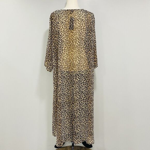 ZURY NWT OS Leopard Print Long Open Duster Kimono Cardigan Sheer Beach Cover Up - Picture 2 of 16